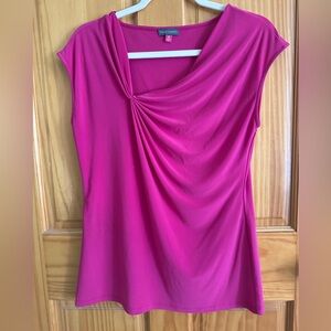 Vince Camuto Draped Knot Front Cap Sleeve Top Sz M Fuchsia Pink